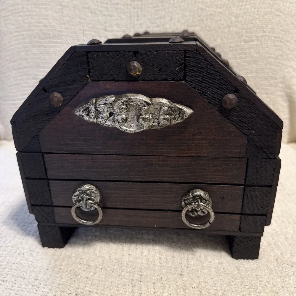 Vintage Wooden Treasure Chest Pirate Trinket Keepsake Storage Box 12
